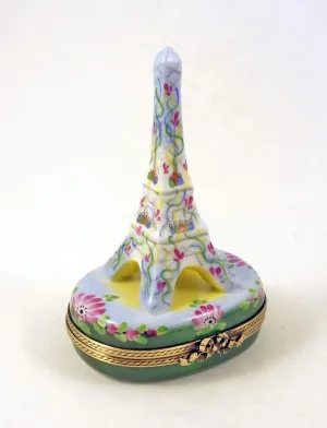 Authentic French Porcelain Hand Painted Limoges Box Gorgeous Eiffel Tower Famous Paris Monument in Spring
