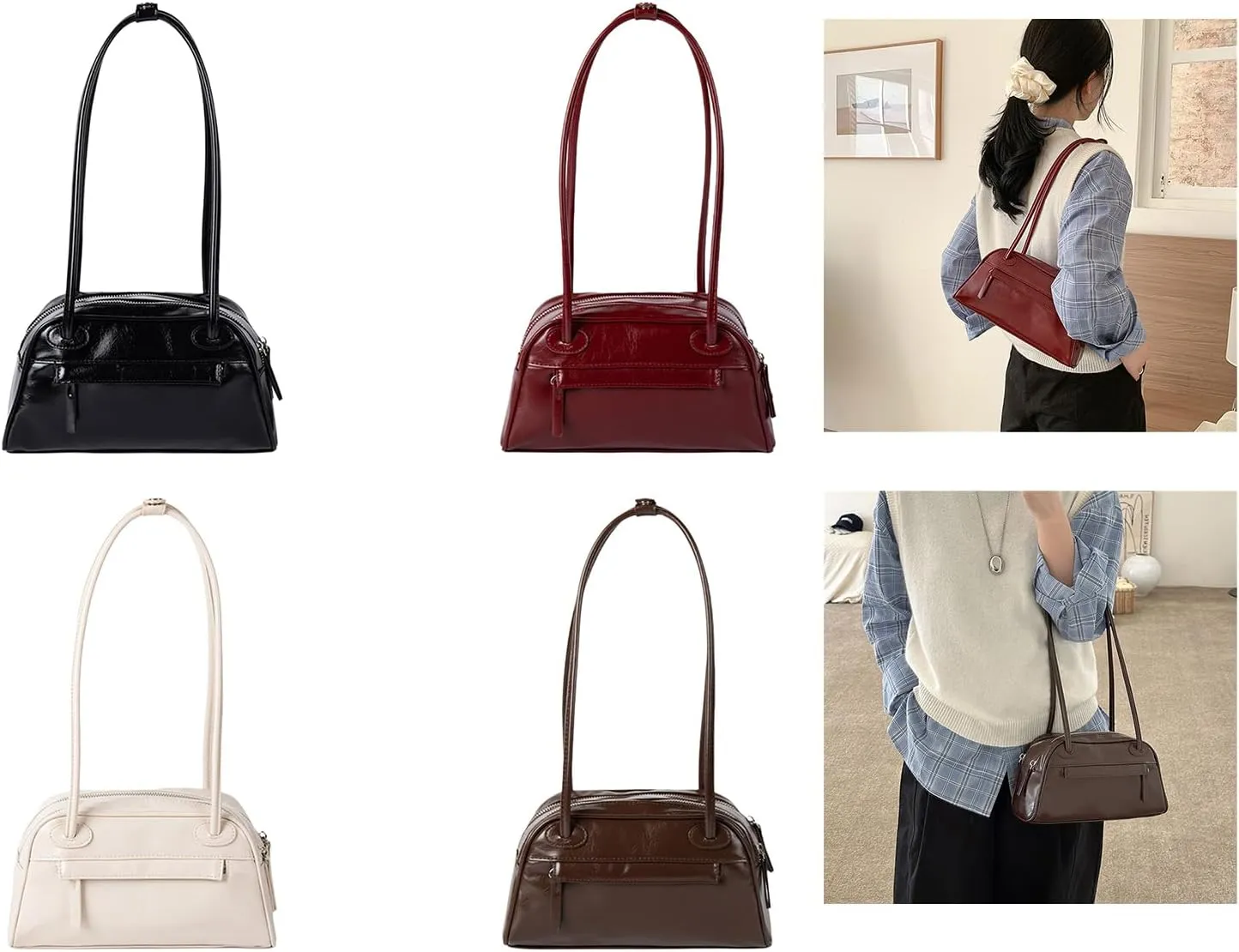 Autumn Winter Armpit Bag for Women Handbag Solid Color Commuting Bag PU Leather Shoulder Bag Retro Underarm Bag