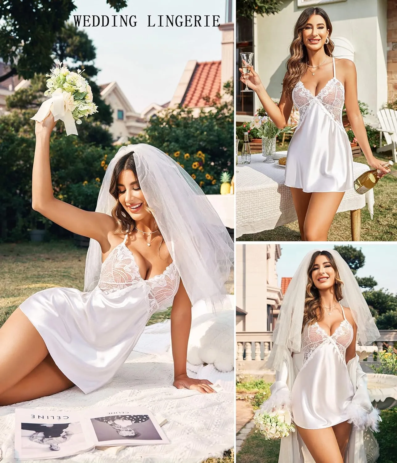Avidlove Women Lingerie V Neck Nightwear Satin Sleepwear Lace Chemise Mini Teddy