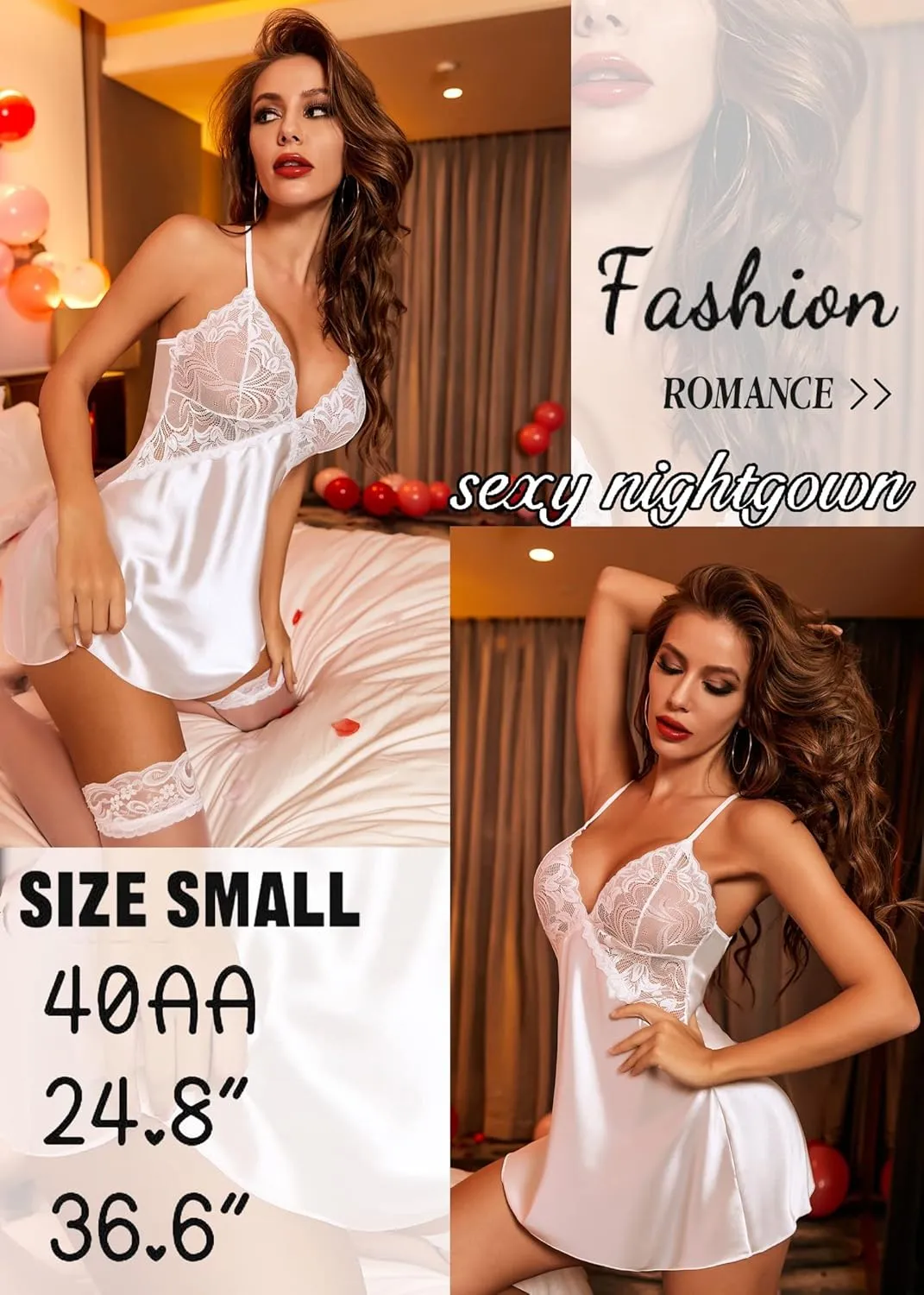 Avidlove Women Lingerie V Neck Nightwear Satin Sleepwear Lace Chemise Mini Teddy