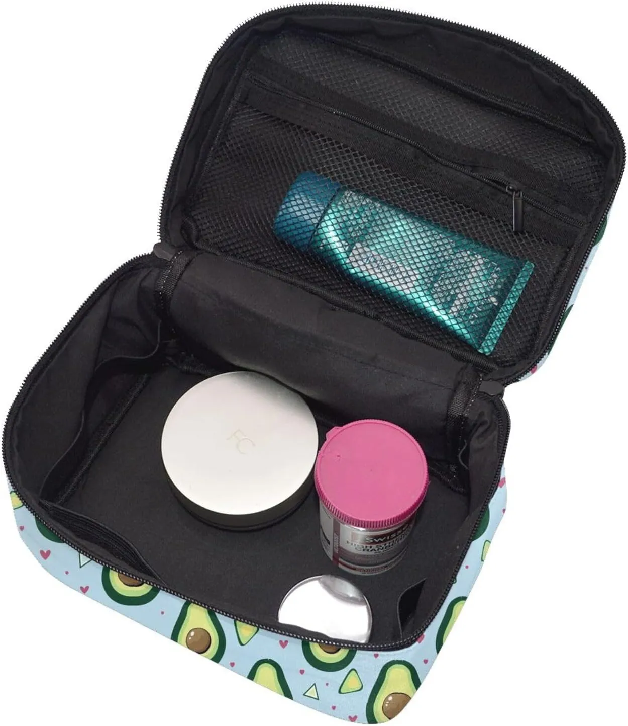 Avocados with Hearts Makeup Bag for Women Travel Cosmetic Bag Large Makeup Case Portable Toiletry Skincare Organizer Bag