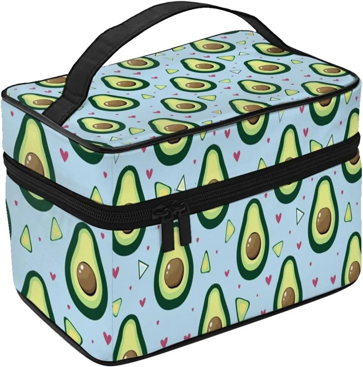 Avocados with Hearts Makeup Bag for Women Travel Cosmetic Bag Large Makeup Case Portable Toiletry Skincare Organizer Bag