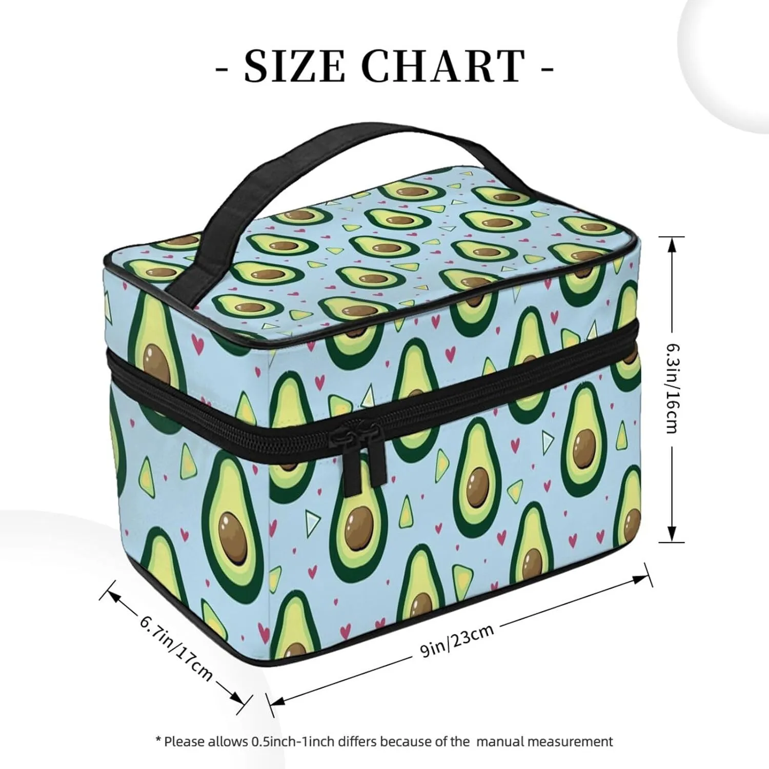 Avocados with Hearts Makeup Bag for Women Travel Cosmetic Bag Large Makeup Case Portable Toiletry Skincare Organizer Bag
