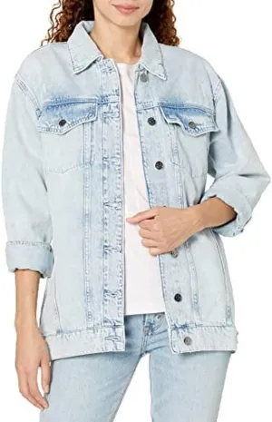 A｜X ARMANI EXCHANGE Women's Basics by Armani Oversized Stone Washed Denim Jacket