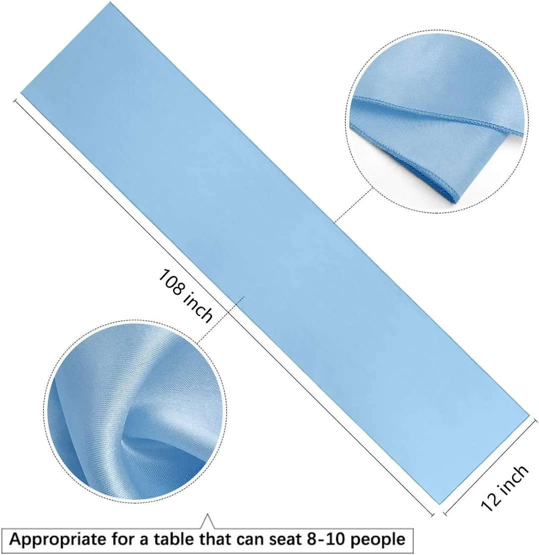 B-COOL Baby Blue Table Runner Satin Table Runners Wedding Table Runners 10 Packs 12x108 inch Silk Smooth Fabric for Baby Shower Wedding Birthday Party Decorations