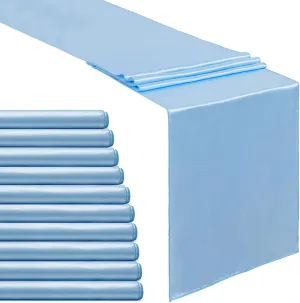 B-COOL Baby Blue Table Runner Satin Table Runners Wedding Table Runners 10 Packs 12x108 inch Silk Smooth Fabric for Baby Shower Wedding Birthday Party Decorations
