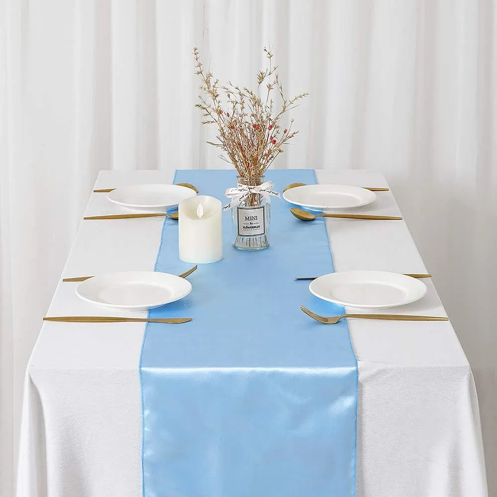 B-COOL Baby Blue Table Runner Satin Table Runners Wedding Table Runners 10 Packs 12x108 inch Silk Smooth Fabric for Baby Shower Wedding Birthday Party Decorations