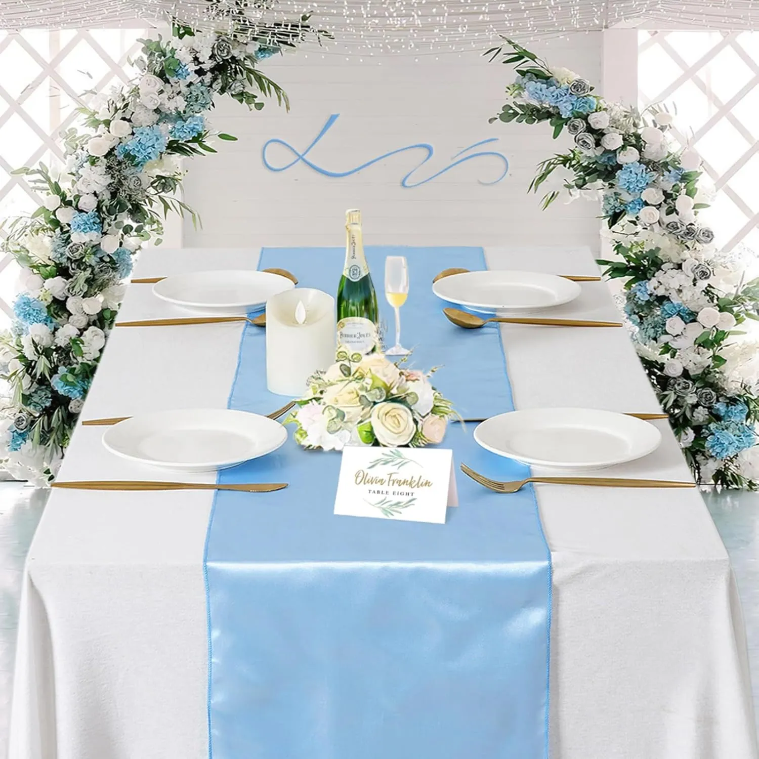 B-COOL Baby Blue Table Runner Satin Table Runners Wedding Table Runners 10 Packs 12x108 inch Silk Smooth Fabric for Baby Shower Wedding Birthday Party Decorations