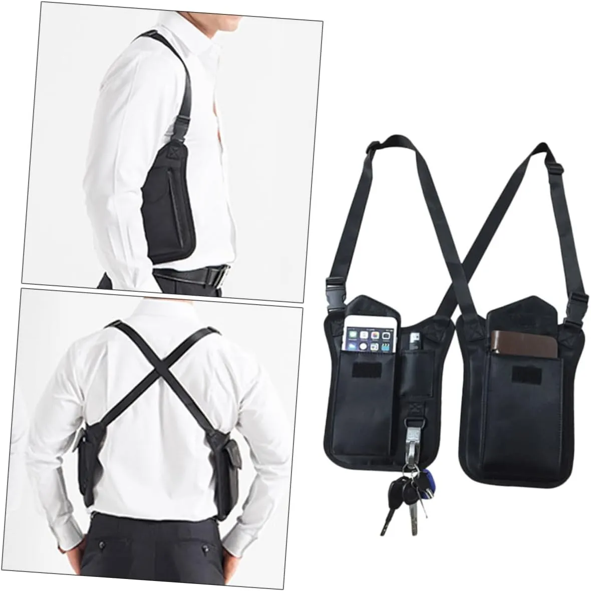 Bag for Men Underarm Bag Mens 3 Pockets Compact and Secure for Mp3 Keys Credit Cards