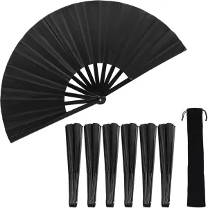 Bags Rave Fan - (6PCS) Black Large Folding Fan - Clack Fan Hand Fan for Raves, Halloween, Burlesque, Rainbow Outfits for Women
