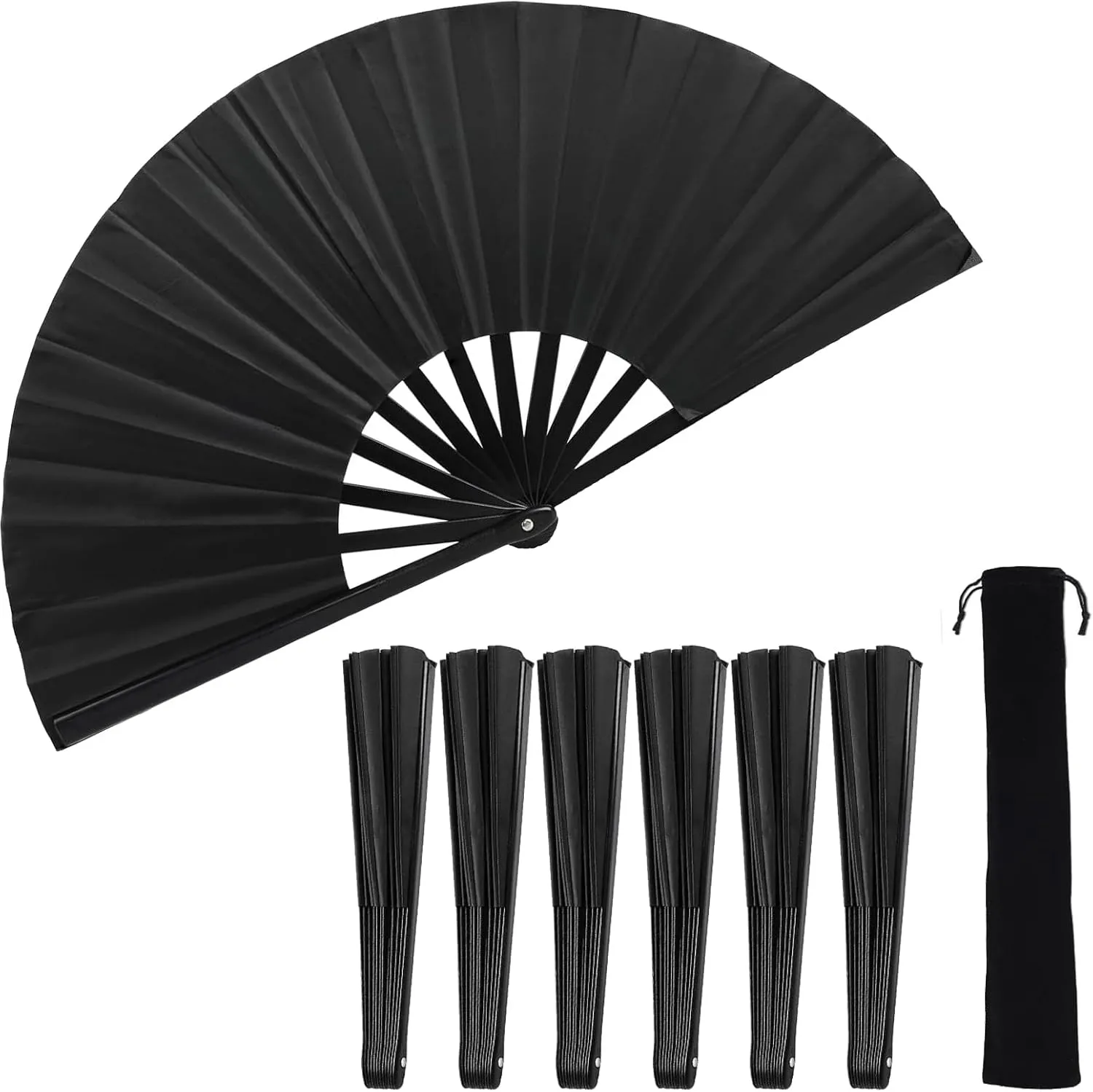 Bags Rave Fan - (6PCS) Black Large Folding Fan - Clack Fan Hand Fan for Raves, Halloween, Burlesque, Rainbow Outfits for Women