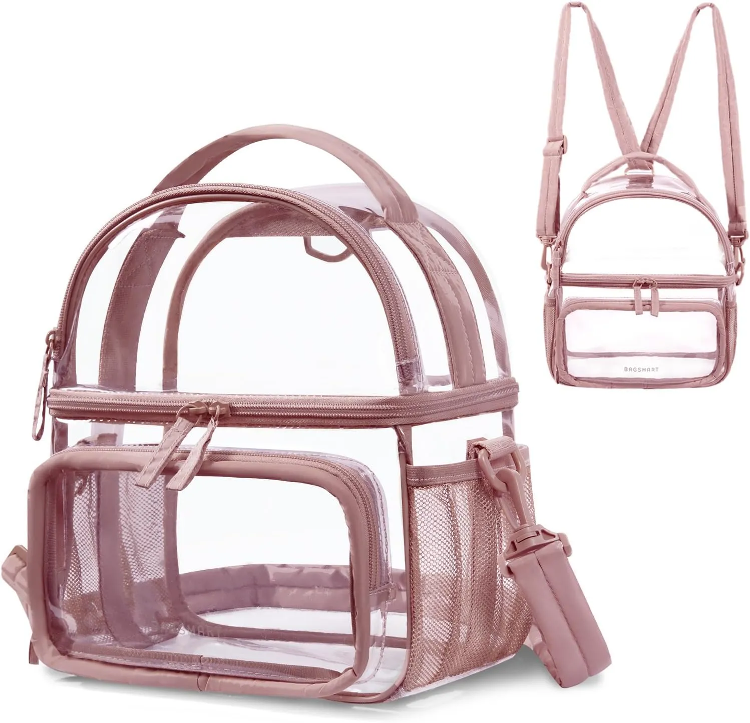 BAGSMART Clear Lunch Bag Double Dceker Lunch Box Transparent Backpack Stadium Approved 12x6x12 Clear Bag for Stadium Events, Concert, Work
