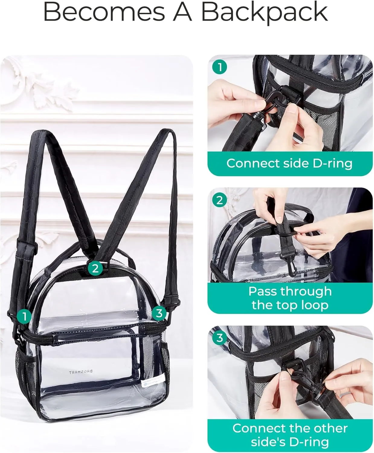 BAGSMART Clear Lunch Bag Double Dceker Lunch Box Transparent Backpack Stadium Approved 12x6x12 Clear Bag for Stadium Events, Concert, Work