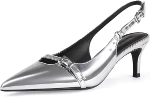 baobeijiadao Womens Slingback Heels Pointed Toe Slip On Pumps Closed Toe Kitten Heel Heeled Sandals Patent Leather Dress Shoes for Women