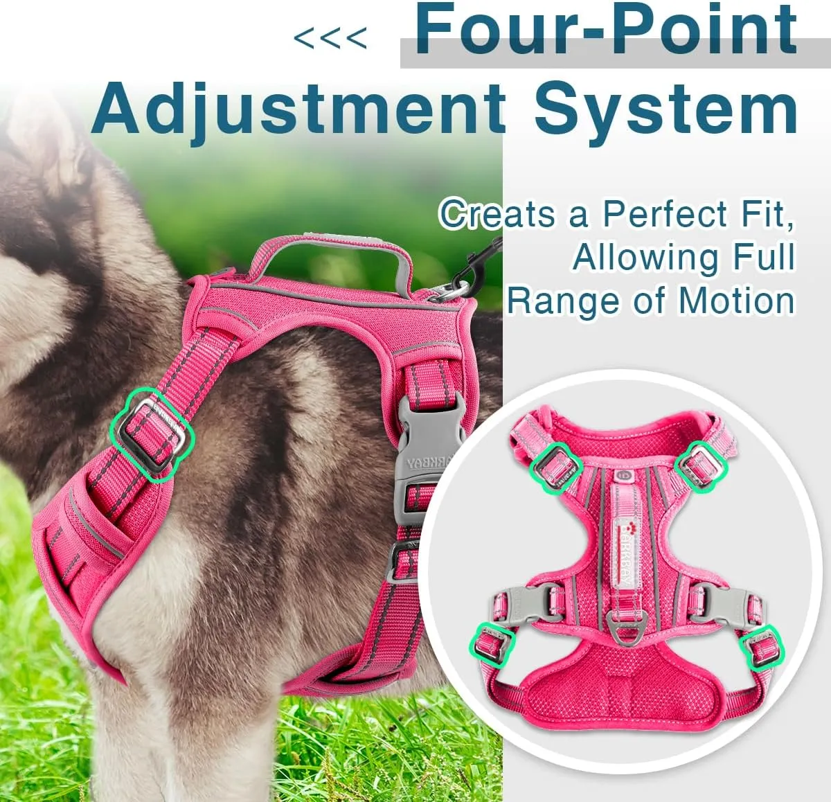 BARKBAY Dog Harness No Pull with ID Tag Pocket - Heavy Duty, Reflective, Easy Control for Large Dogs (Pink,L)