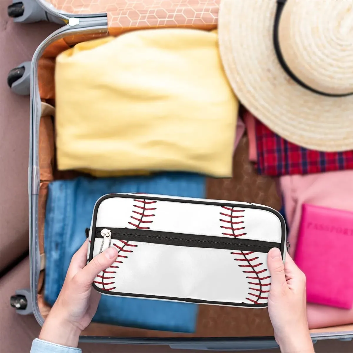 Baseball Hanging Toiletry Bag,Travel Hygiene Kits for Boys Mens,Waterproof Makeup Carry-on Bags,Cosmetic Bag,TSA Approved Shave Dopp Kit for Toiletries Shower Bathroom Accessories Gifts