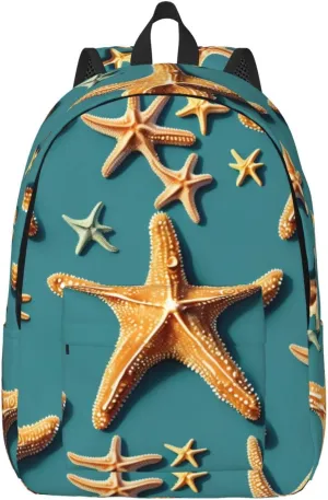 Beach Starfish Print Laptop Backpack For Women Travel Canvas Bookbag For Men Outdoor Fashion Casual Daypack, Medium, SB-122