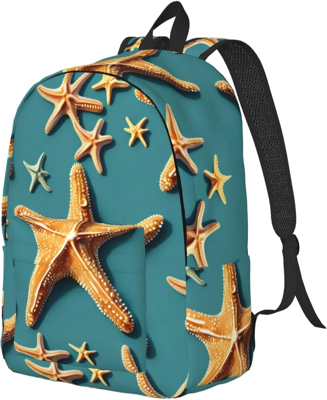 Beach Starfish Print Laptop Backpack For Women Travel Canvas Bookbag For Men Outdoor Fashion Casual Daypack, Medium, SB-122