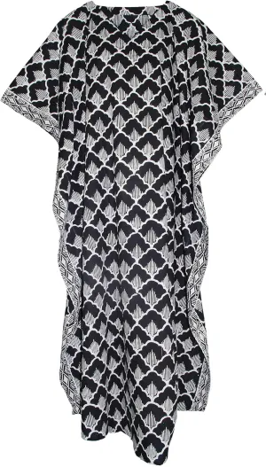Beautybatik Women Hand Blocked Batik Cotton Caftan Kaftan Loungewear Maxi Plus Size Long Dress XL to 4X