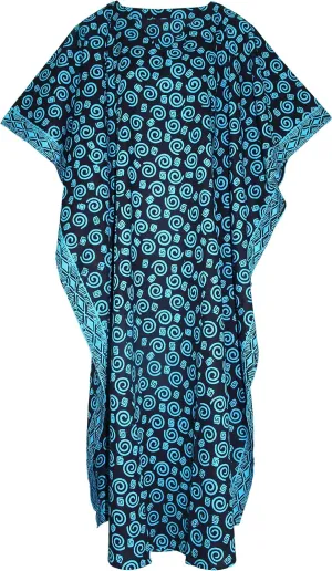Beautybatik Women Hand Blocked Batik Cotton Caftan Kaftan Loungewear Maxi Plus Size Long Dress XL to 4X