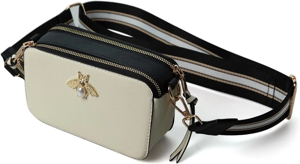 Bee Purse Camera Crossbody Bags for Women Trendy Small Snapshot Bag Wide Strap Leather Shoulder Clutch Handbags
