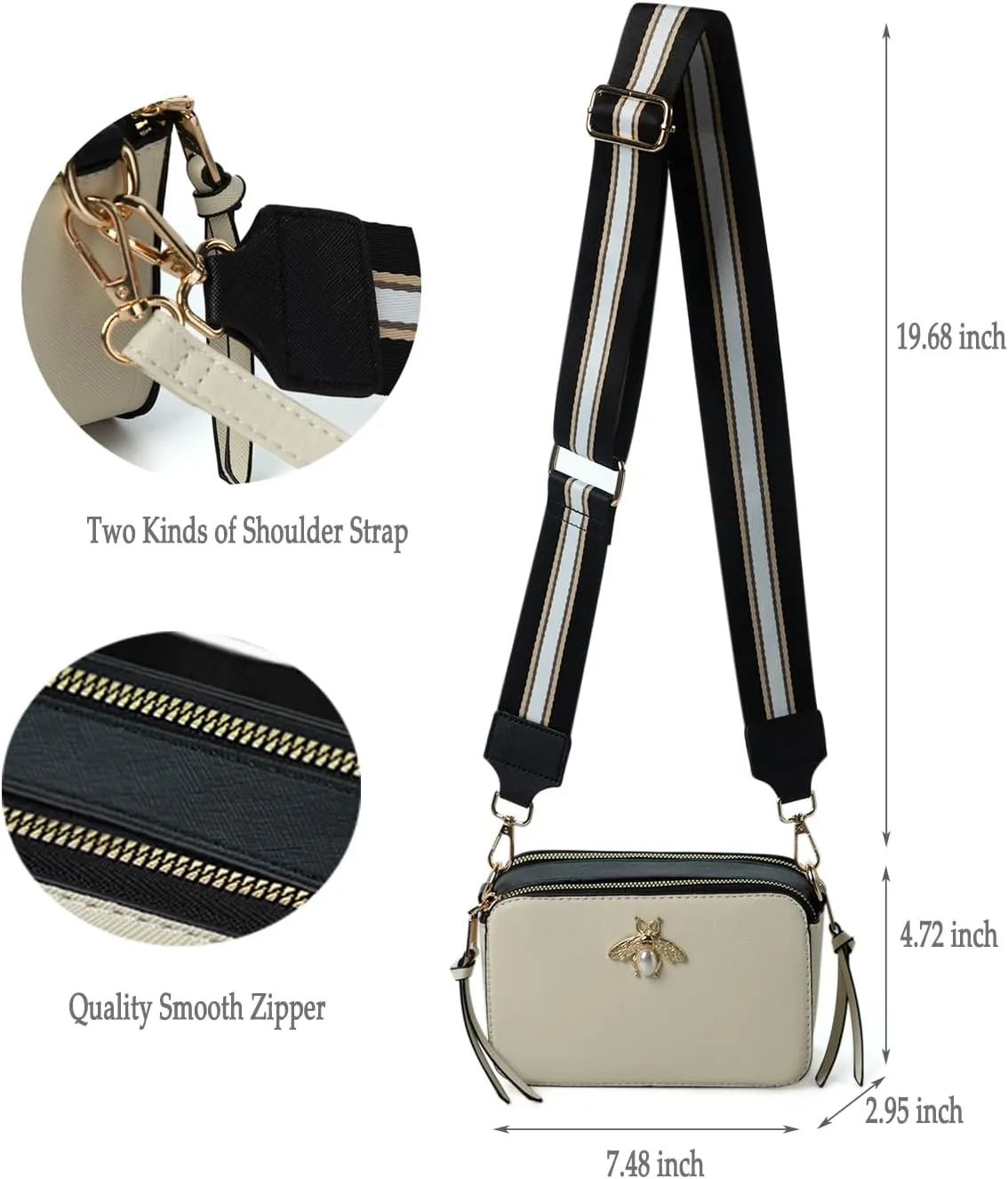 Bee Purse Camera Crossbody Bags for Women Trendy Small Snapshot Bag Wide Strap Leather Shoulder Clutch Handbags