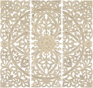 Benzara Exquisite Floral Wood Wall Plaques - Set of 3, Antique White