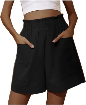 Bermuda Shorts for Women Knee Length Elastic Waist Wide Leg Shorts Summer Plus Size Loose Fit Beach Vacation Short