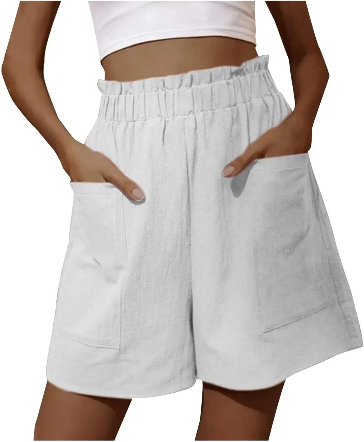 Bermuda Shorts for Women Knee Length Elastic Waist Wide Leg Shorts Summer Plus Size Loose Fit Beach Vacation Short