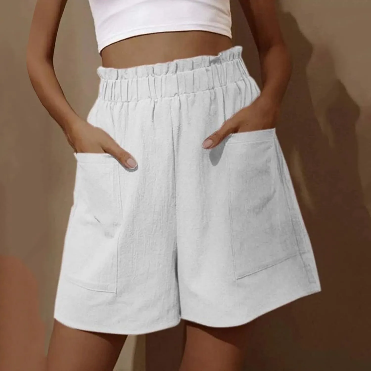 Bermuda Shorts for Women Knee Length Elastic Waist Wide Leg Shorts Summer Plus Size Loose Fit Beach Vacation Short