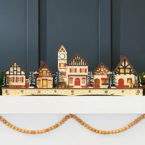 Best Choice Products Pre-Lit Wooden Christmas Village, Winter Mantel Decor, Traditional Holiday Decoration for Home, Living Room, Entryway w/LED Lights, Plug-in/Battery-Powered w/Timer