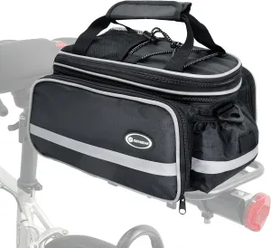 Bike Rack Bag, 25L Multi-functional Polyester Saddle Trunk Shoulder Panniers for Bicycle, Black Large Capacity Extensible Luggage for Adults, with Rainproof Cover