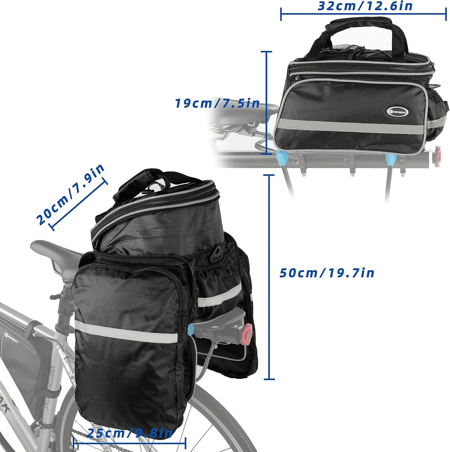 Bike Rack Bag, 25L Multi-functional Polyester Saddle Trunk Shoulder Panniers for Bicycle, Black Large Capacity Extensible Luggage for Adults, with Rainproof Cover