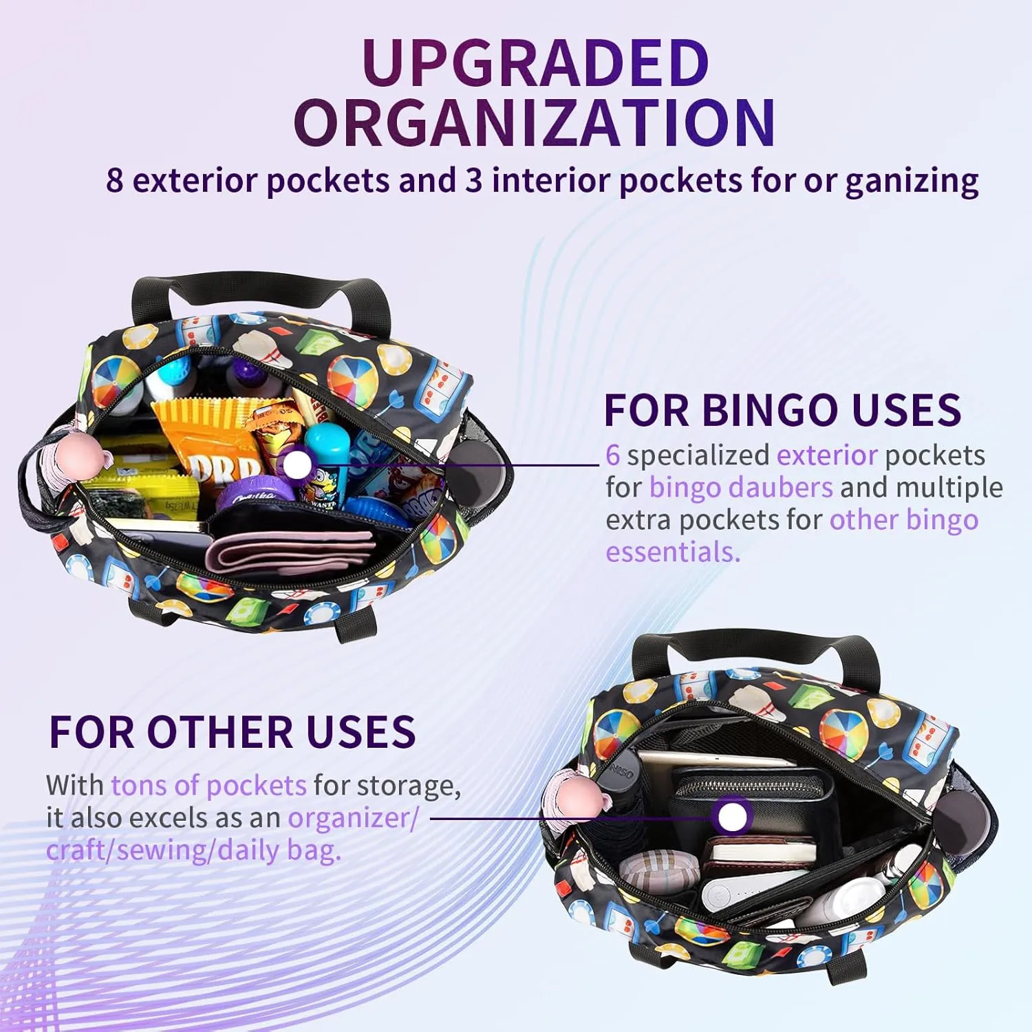 Bingo Bag with Pockets for Bingo Daubers Supplies and Game Night Accessories - Organizer Bags Ideal for Players Lovers Adults and Seniors