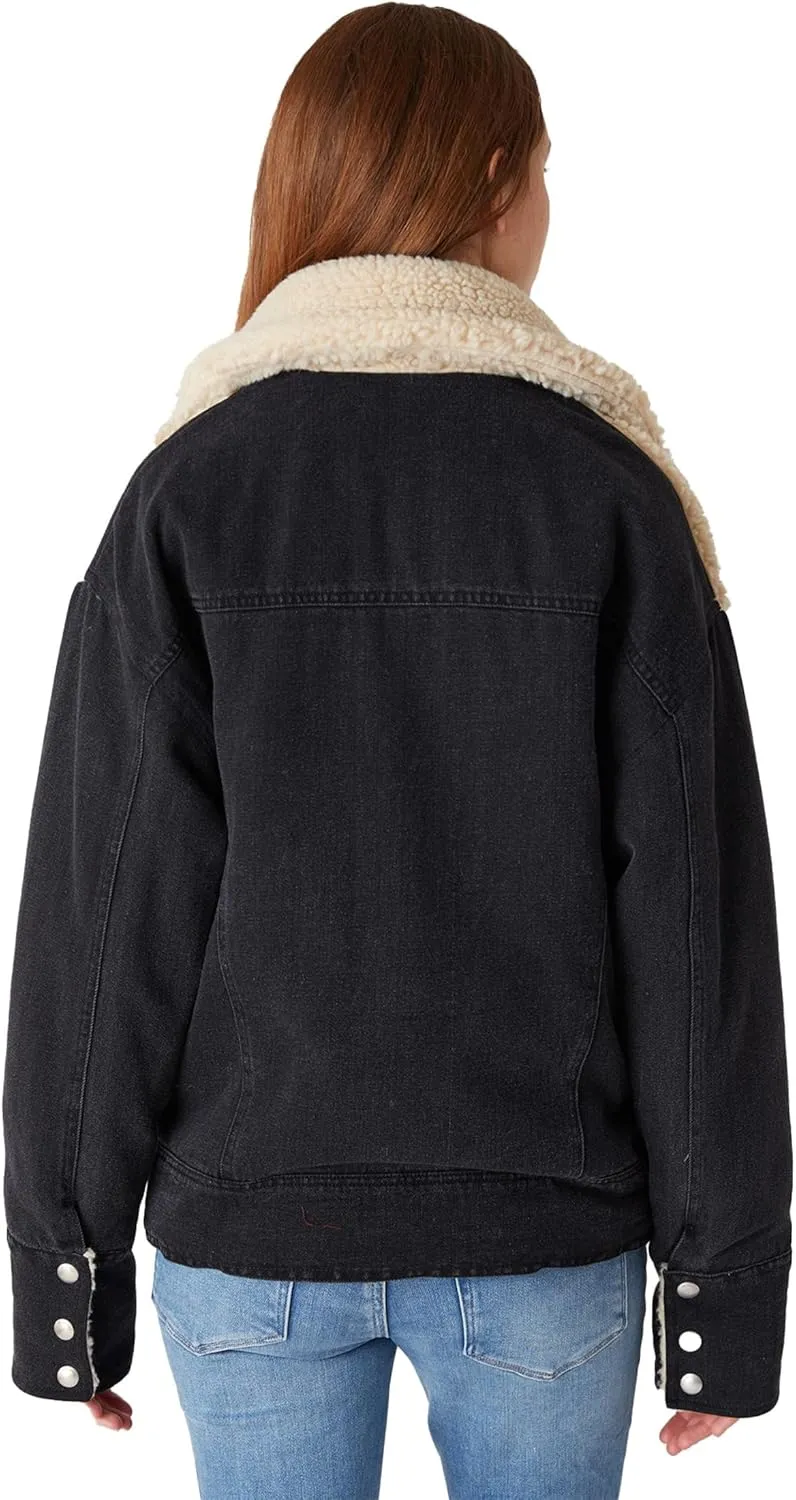 [BLANKNYC] Womens Oversized Faux Sherpa Jacket With Denim Sleeves