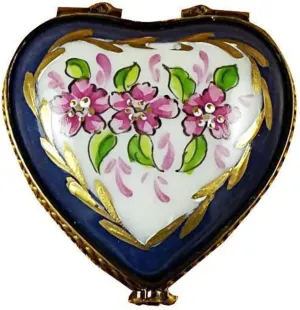 Blue Heart Roses on Blue Base Limoges Trinket Box