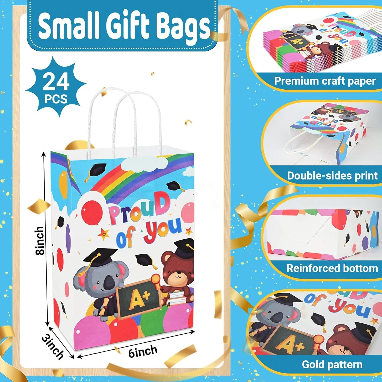 Bolsome 24 Pack Kindergarten Graduation Gift Bags for kids, Preschool Graduation Gift Bags with Handle, Congratulations You Did It Gift Paper Bags for Kindergarten Preschool Graduation Supplies(A)