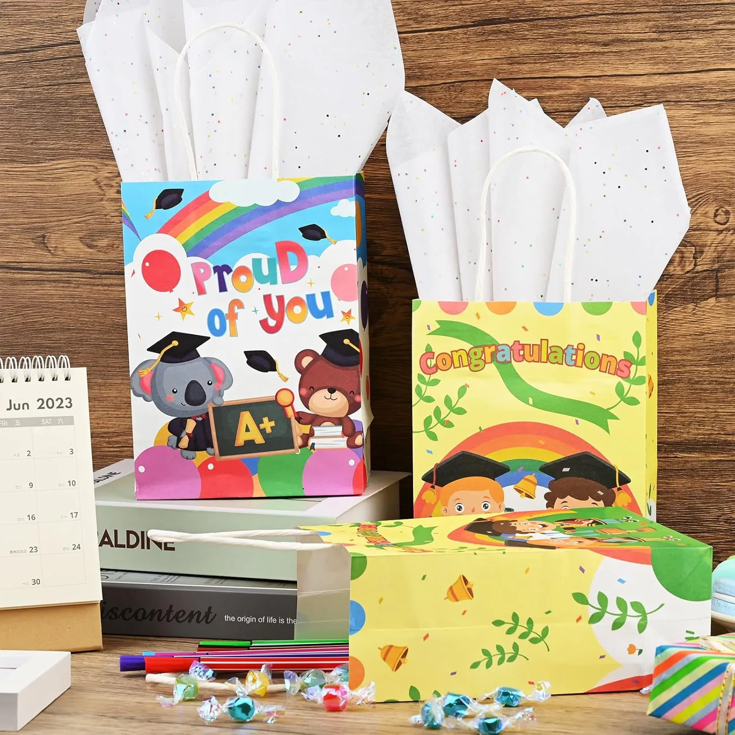Bolsome 24 Pack Kindergarten Graduation Gift Bags for kids, Preschool Graduation Gift Bags with Handle, Congratulations You Did It Gift Paper Bags for Kindergarten Preschool Graduation Supplies(A)