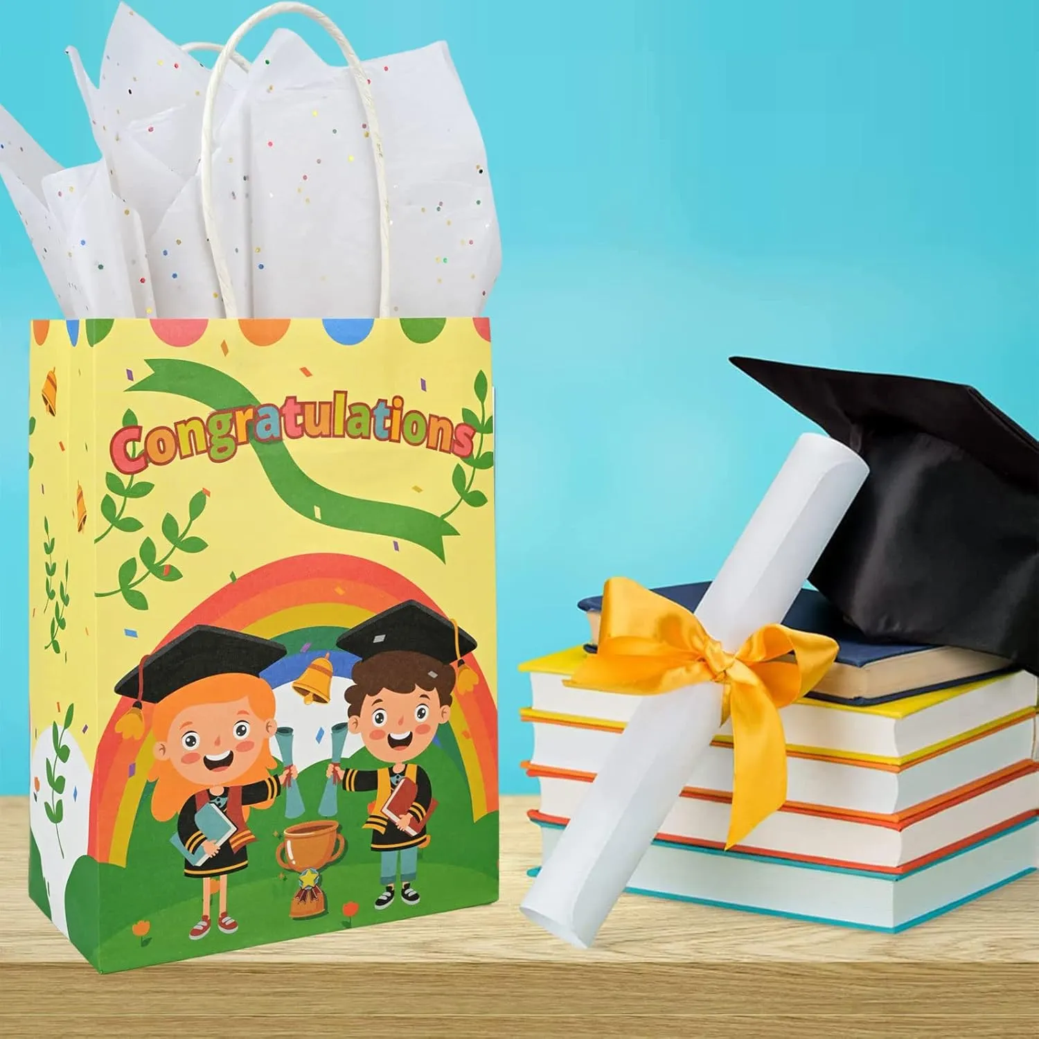 Bolsome 24 Pack Kindergarten Graduation Gift Bags for Kids, Preschool Graduation Gift Bags with Handle, Congratulations You Did It Gift Paper Bags for Kindergarten Preschool Graduation Supplies(C)