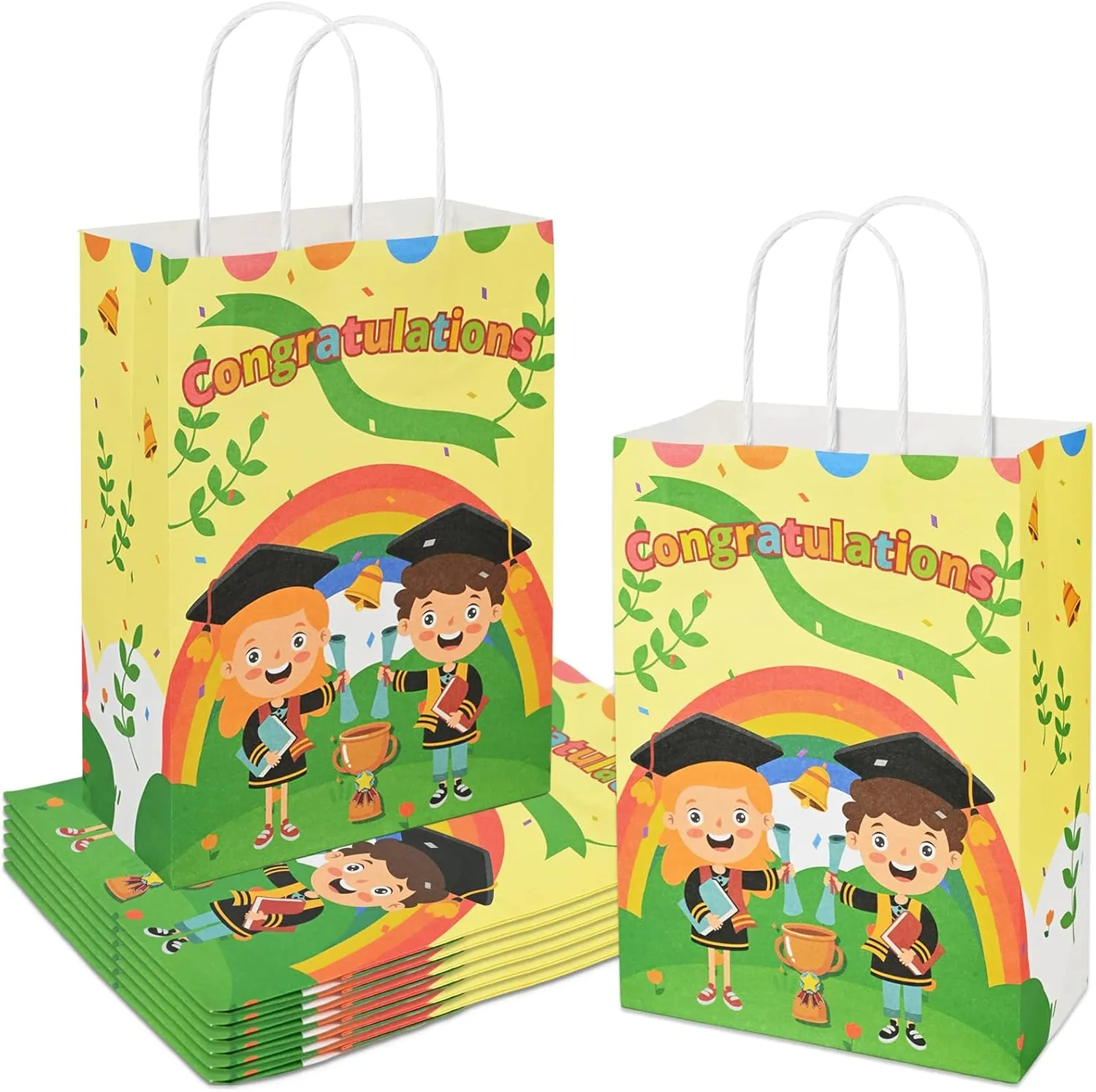 Bolsome 24 Pack Kindergarten Graduation Gift Bags for Kids, Preschool Graduation Gift Bags with Handle, Congratulations You Did It Gift Paper Bags for Kindergarten Preschool Graduation Supplies(C)
