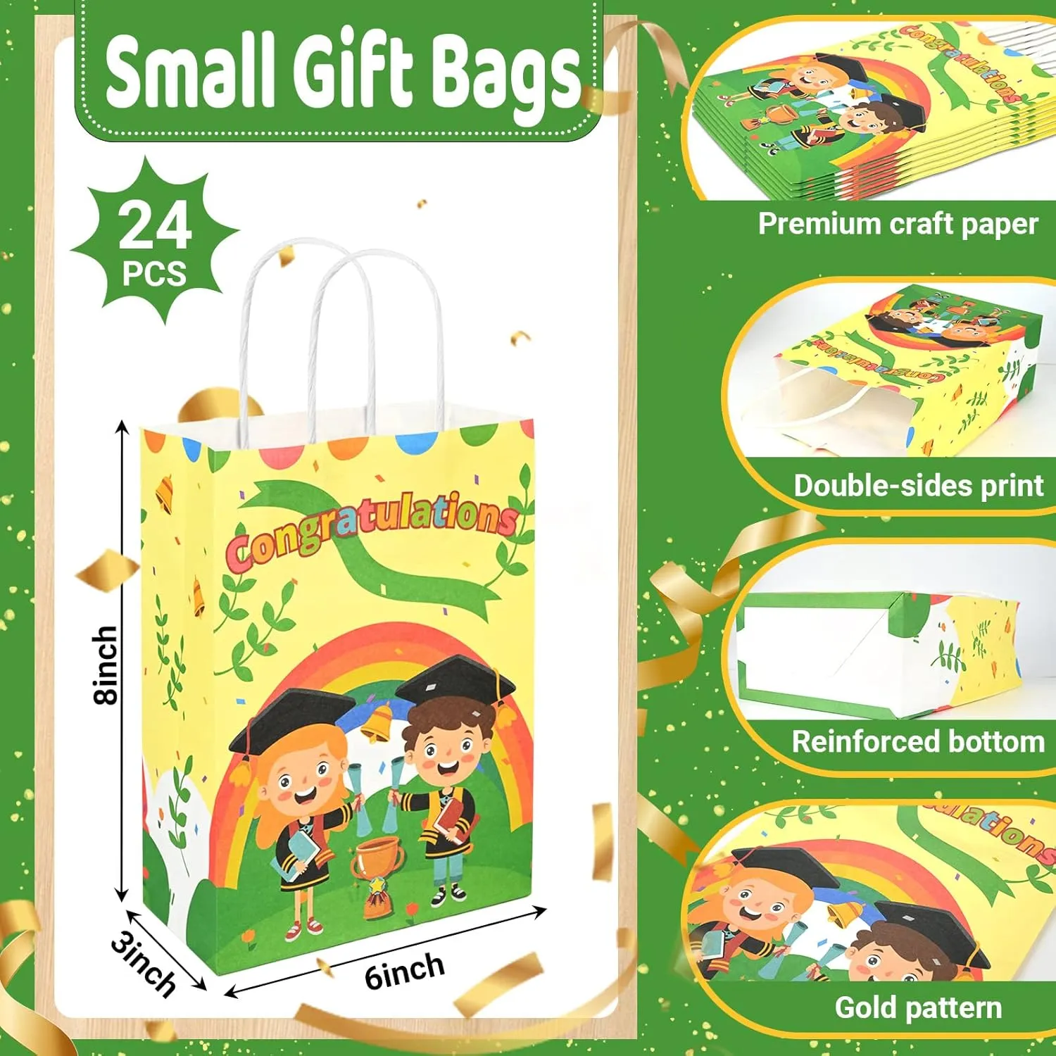 Bolsome 24 Pack Kindergarten Graduation Gift Bags for Kids, Preschool Graduation Gift Bags with Handle, Congratulations You Did It Gift Paper Bags for Kindergarten Preschool Graduation Supplies(C)