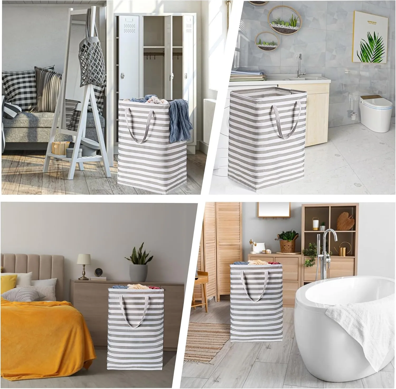 BOOMIBOO 2-Pack Large Laundry Basket,Waterproof Freestanding Laundry Hamper,Collapsible Clothes Basket with Easy Carry Handles in Laundry Room Bathroom Bedroom Dorm,Grey,75L