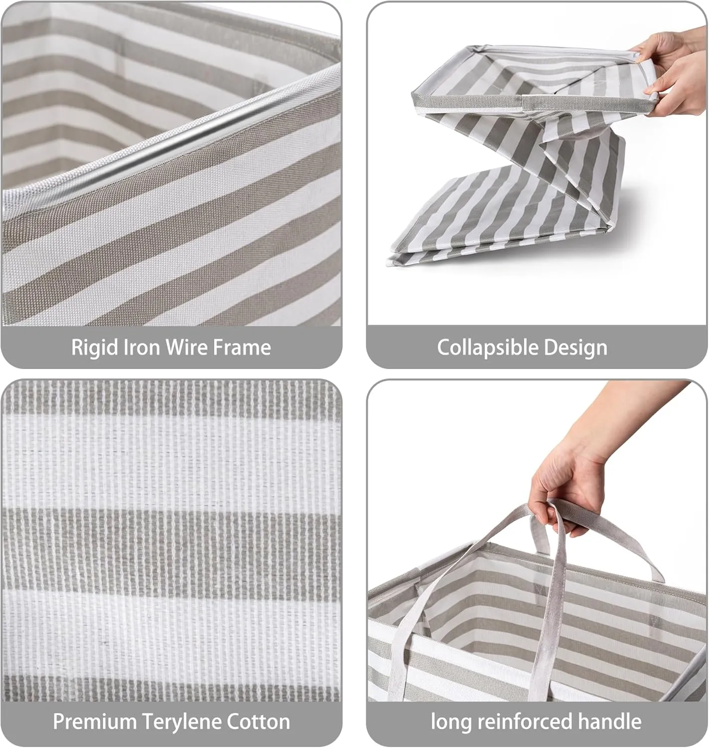 BOOMIBOO 2-Pack Large Laundry Basket,Waterproof Freestanding Laundry Hamper,Collapsible Clothes Basket with Easy Carry Handles in Laundry Room Bathroom Bedroom Dorm,Grey,75L