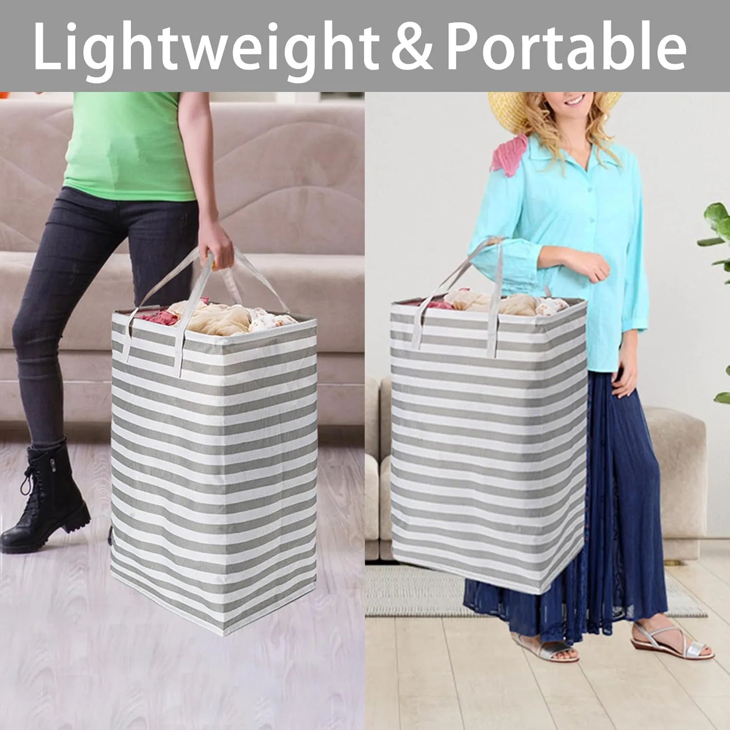 BOOMIBOO 2-Pack Large Laundry Basket,Waterproof Freestanding Laundry Hamper,Collapsible Clothes Basket with Easy Carry Handles in Laundry Room Bathroom Bedroom Dorm,Grey,75L