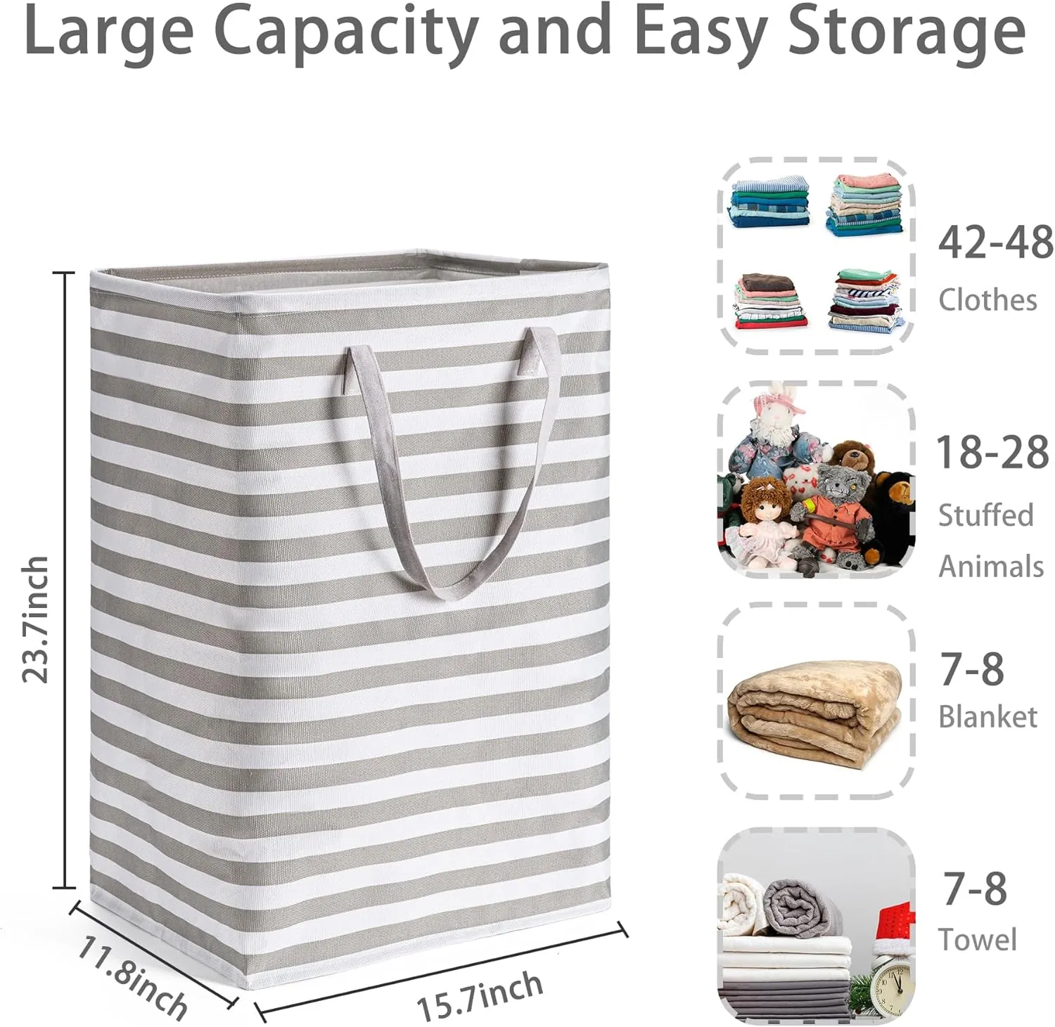 BOOMIBOO 2-Pack Large Laundry Basket,Waterproof Freestanding Laundry Hamper,Collapsible Clothes Basket with Easy Carry Handles in Laundry Room Bathroom Bedroom Dorm,Grey,75L