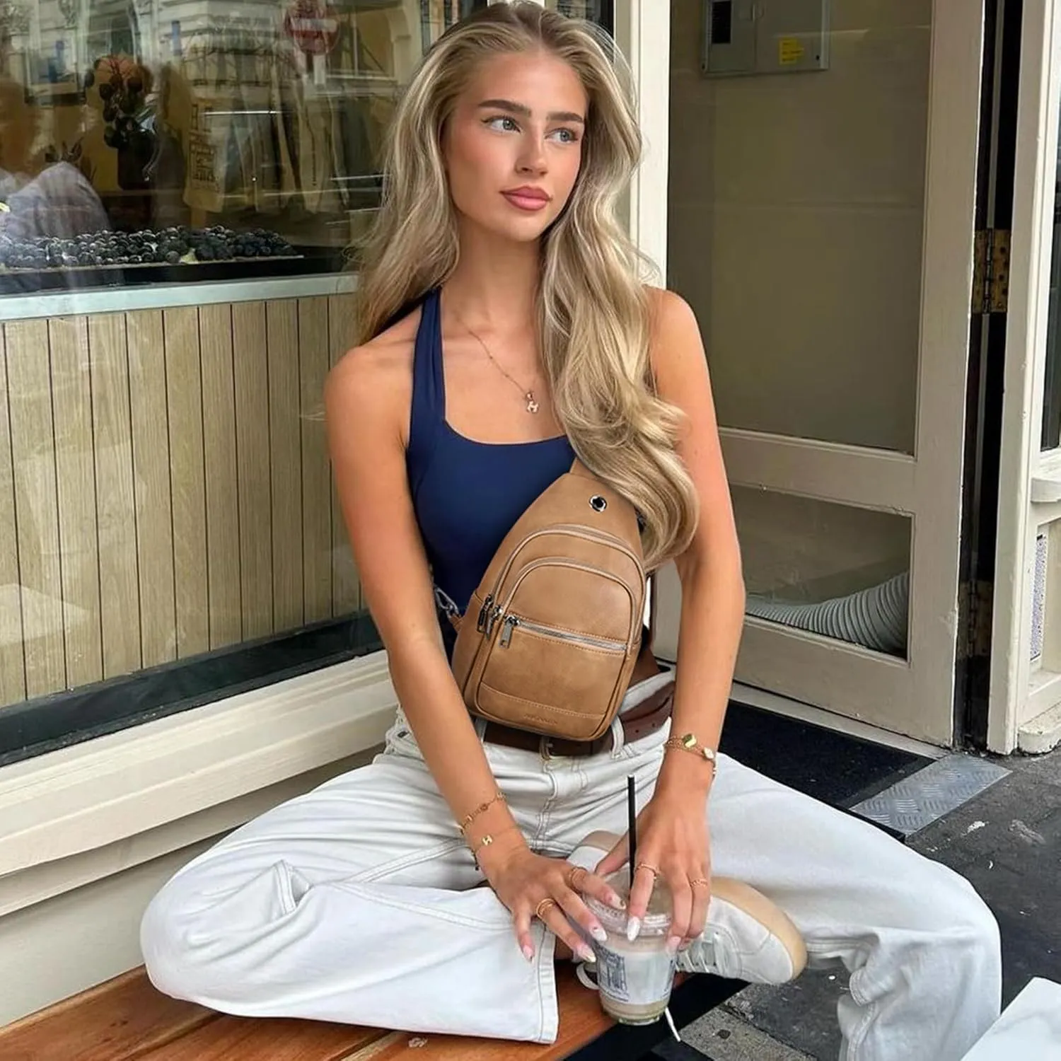 BOSTANTEN 7L Sling Bag For Women CrossBody Bags Large Cross Body Purse Vegan Leather Sling Backpack for Travel Essentials