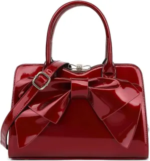 BOW FRAME SATCHEL WITH DETACHABLE SHOULDER STRAP PATENT LEATHER