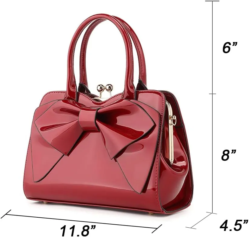 BOW FRAME SATCHEL WITH DETACHABLE SHOULDER STRAP PATENT LEATHER