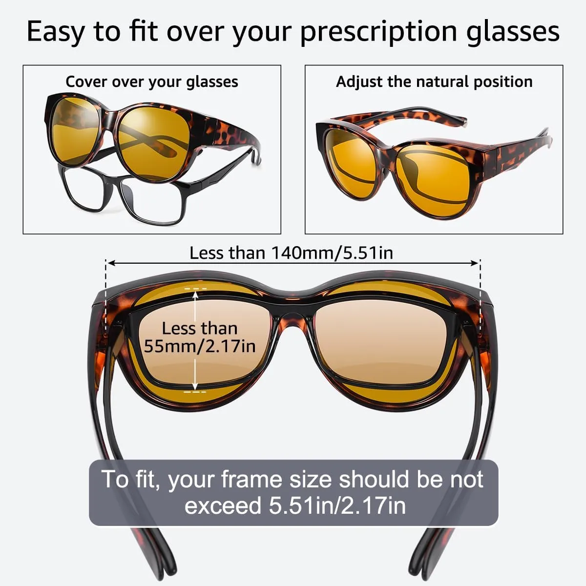 Br’Guras Oversized Polarized Fit over Sunglasses Over Glasses for Men and Women