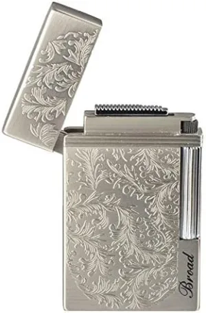 Broad BD313 Carved Arabesques Flint Wheel Butane Gas Cigarette Cigar Lighter - Silver